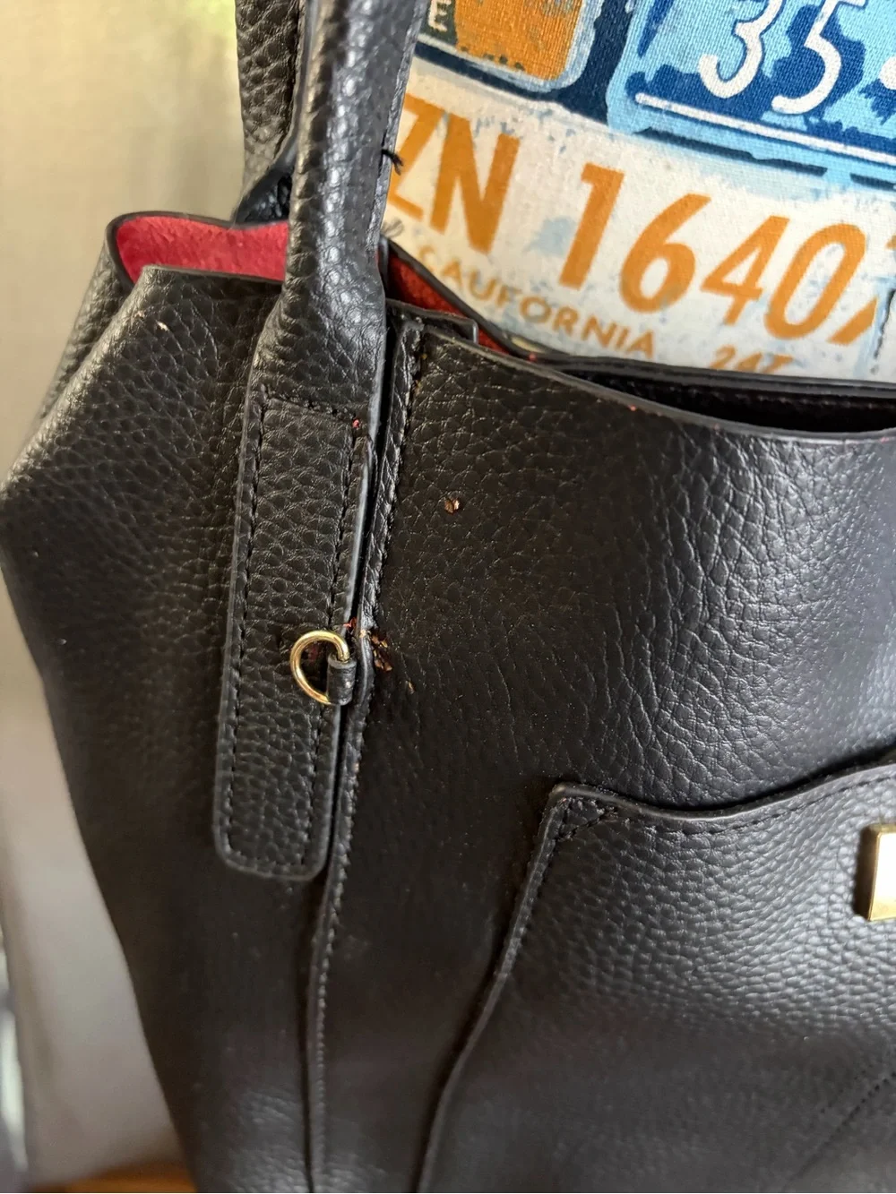 Steve Madden Black Shoulder Tote with Red Lining